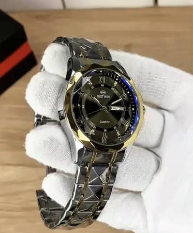 Elegant Bestwin Dual Calendar Watch for Men (Two-Tone Gold & Black)