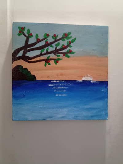 Handmade Canvas Painting - Beach Sunset with Tree | Original Wall Art