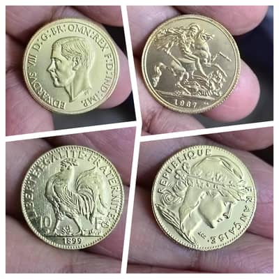 Set of (2) Gold Plated Collectible Coins, Antique, Old & Rare Coins