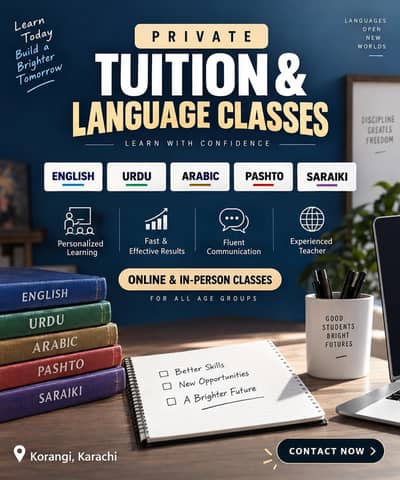 teaching ENGLISH, URDU, ARABIC, PASHTO, SARAIKI.
