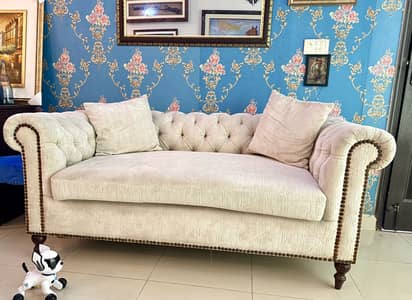 Victoria 2 Seater Beige Button Tufted Chesterfield Sofa
