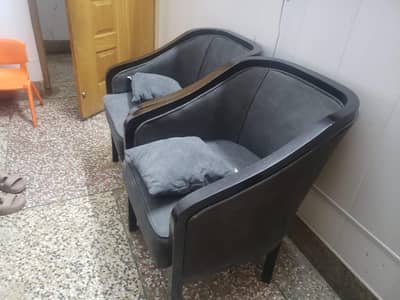 Premium Sheesham Wood Lounge Chairs – Grey Velvet Leatherette | Pair