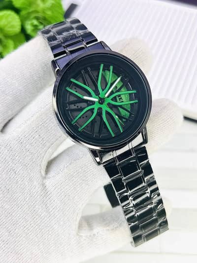 Black Rotatable Rim Watch for Men with Multicolor Dial