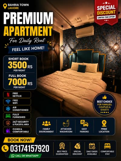 Executive Short-Term Flat for Rent | Night Stay | Sector C Bahria Town Lahore