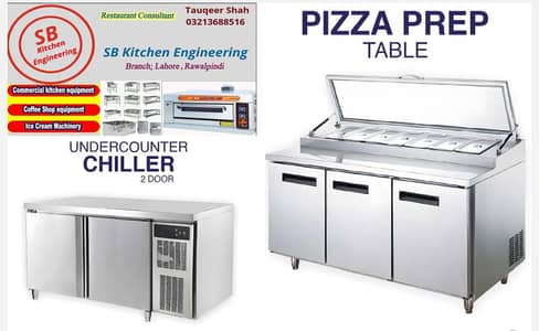 Pizza Prep Table,  Under counter Chiller, Coffee Machine, Broast Machi