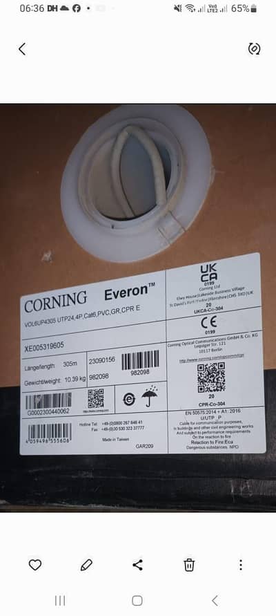 Corning Everon Cat6 UTP Cable Roll 305m made in Taiwan