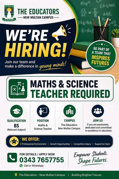 Maths & Science Teacher Required
