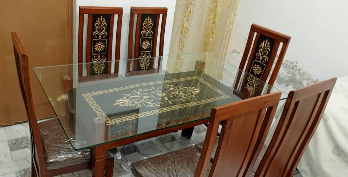 Dining table, wooden dining table, glass top dining table, 1