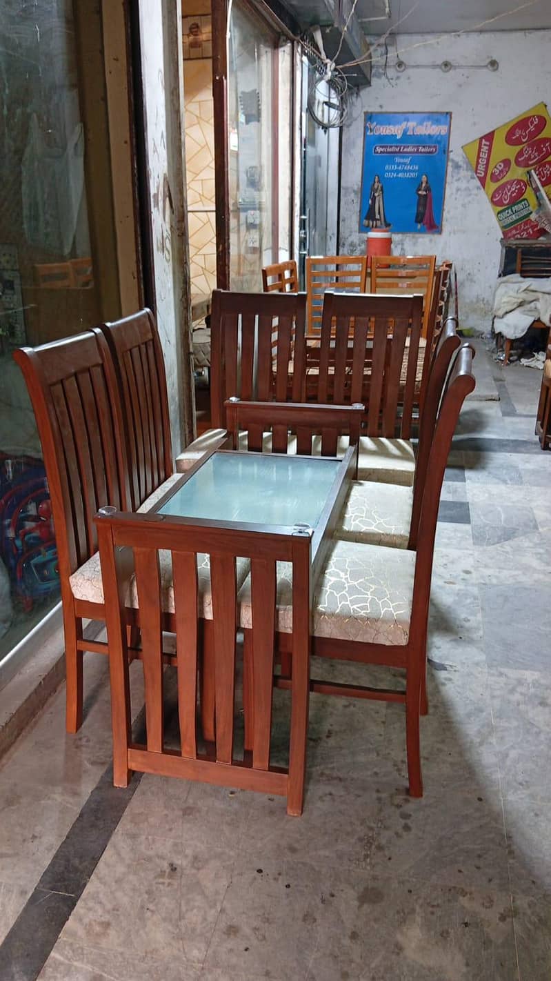 Dining table, wooden dining table, glass top dining table, 2