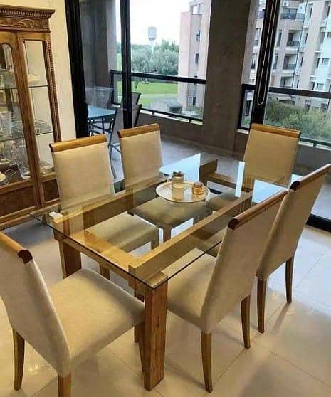 Dining table, wooden dining table, glass top dining table, 18