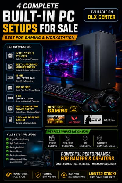 4 Complete i5 7th Gen Gaming PC Setup | 16GB RAM | 3GB GPU | Full Setu