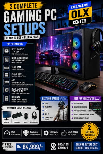 2 Complete i5 7th Gen Gaming PC Setups | 16GB RAM | 4GB GPU | Full Se