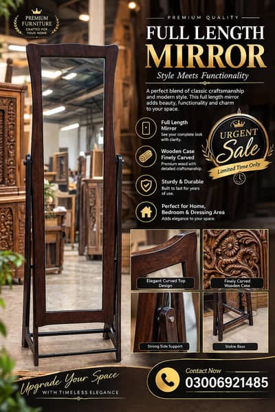 Full length wooden mirror, urgent sale