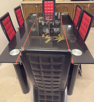 Dining table with 6 chairs-Red & Black