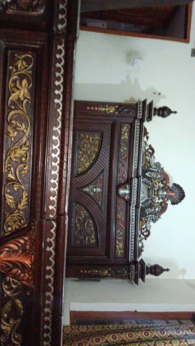 Wooden Bed + Dressing Table Set - Royal Carved Design