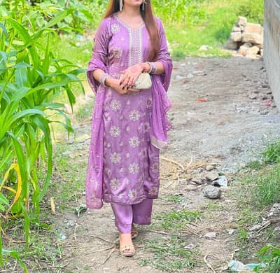  Elegant Purple Embroidered 3-Piece Suit 