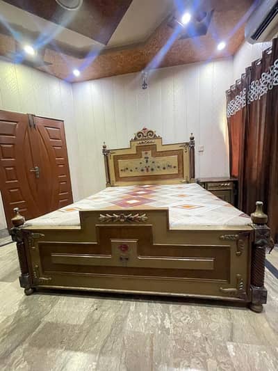Wooden bed with 2 side tables - good condition