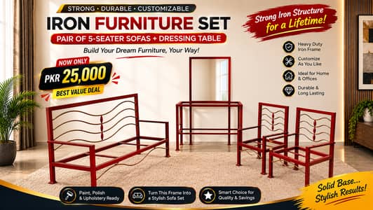 Iron Furniture Set – Pair of 5-Seater Sofas + Dressing Table