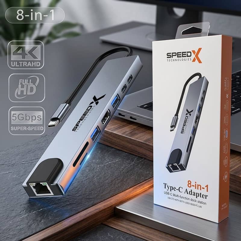 SPEED-X 8-in-1 Type-C Multi-Function Docking Station / Adapter 0