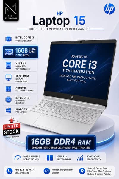 HP Laptop 15 Core i3 11th Generation 16gb Ram DDR4 256gb NVMe Laptop