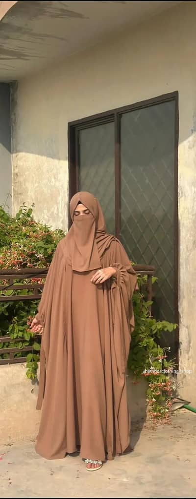 Brown Nida Fabric Abaya with Hijab - Used in Good Condition