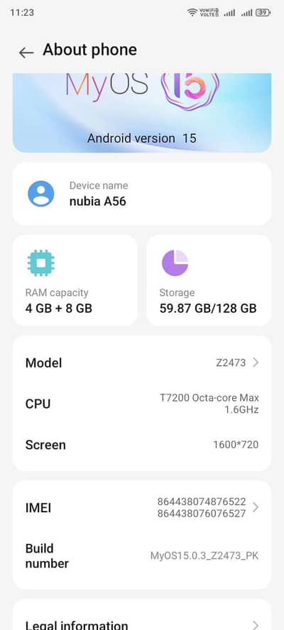 nubai a56 4+8=128gb