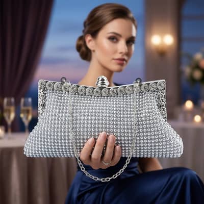 silver rhine stone clutch for wedding parties