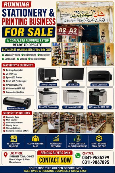 Running Stationery & Printing Business for Sale – Chiniot