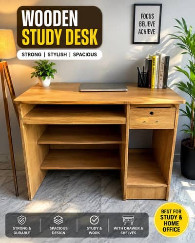 Wooden Study Table / Study Desk – Strong & Stylish | Home Office Table
