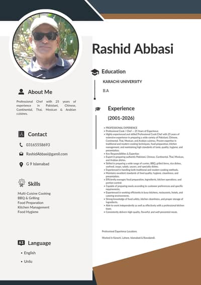 chef Available for home or restaurant