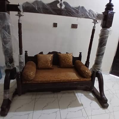 Brand New Wooden Jhoola Swing, Hand Carved Sofa Swing with Cushions