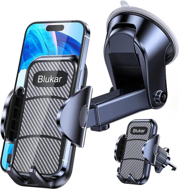 Blukar Car Phone Holder — Adjustable 360° 4-in-1 Mount for Dashboard, Windshield, or Air Vent with One-Button Release