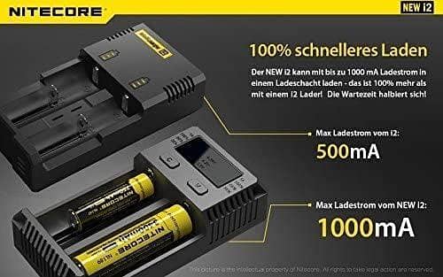 Nitecore I2 Intellicharger – Smart 2-Channel Charger for Li-ion, LiFePO4, NiMH (18650, 16340, 14500, 26650, and more)