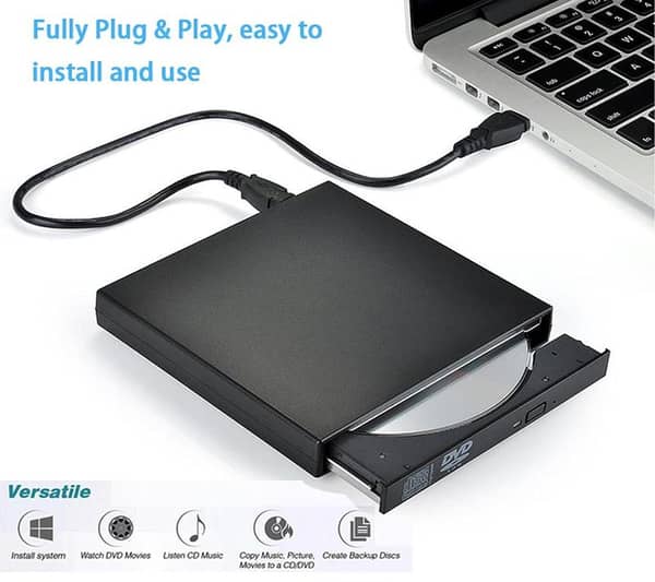 External CD DVD Drive USB 2.0 Slim Portable CD-RW DVD-RW Burner Writer Player for Laptop Notebook PC Desktop Computer Black