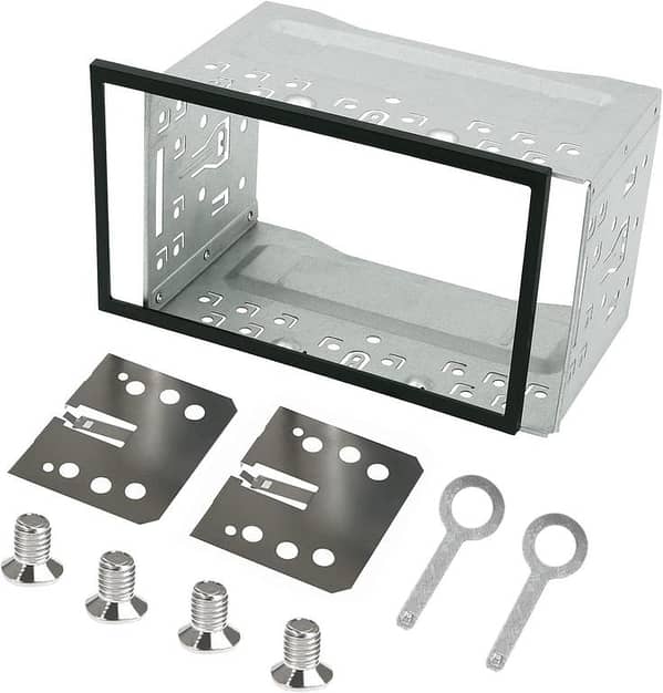 QLOUNI Car Stereo Double Din Cage with Frame – Iron Metal Mounting Kit for Head Units in Cars, Campers, and Boats