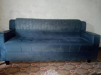 Beautiful Blue Velvet Sofa Set | 3 Piece | Good Condition