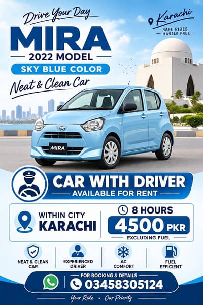 mira 2022 with driver per day available