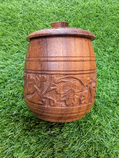 wooden crafted jar
