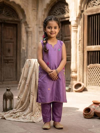 Kids Beautiful Purple Ethnic Kurta Trouser Suit (Ages 5-12)