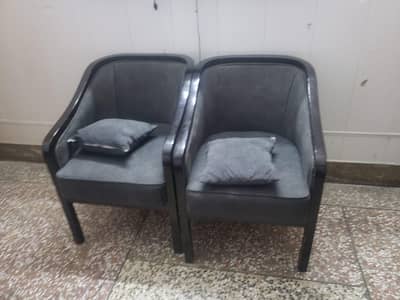 Premium Sheesham Wood Lounge Chairs – Grey Velvet Leatherette | Pair