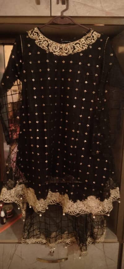 black frock with trousers and dupatta