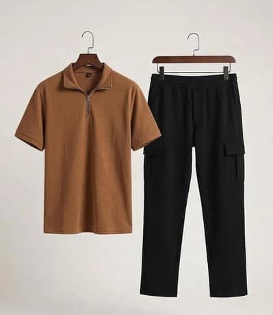 2 Pcs Men's Dri Fit Plain Zipper Track Suit