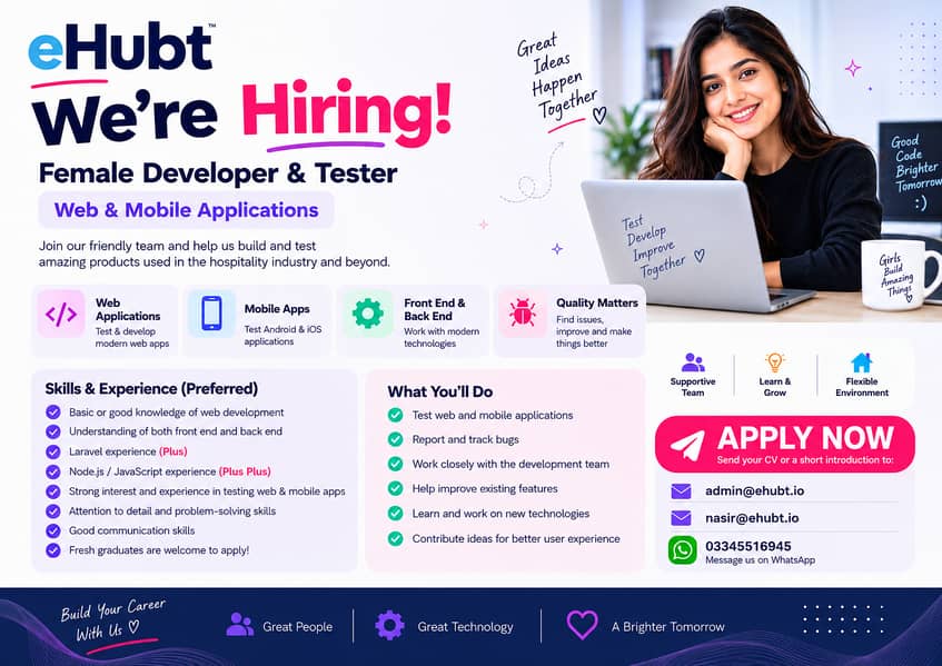 Female Developer & App Tester, Web & Mobile Applications 0