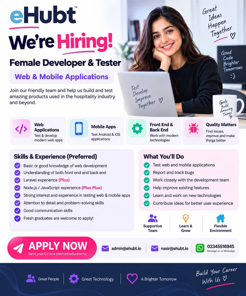 Female Developer & App Tester, Web & Mobile Applications 1