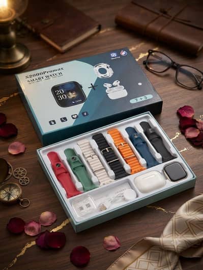 S2000 Pro Max Smartwatch Combo - 7 Straps & Wireless Earbuds Set