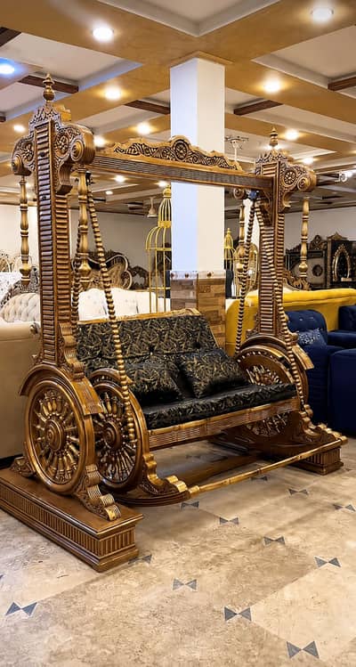 Indoor wooden wheel swing