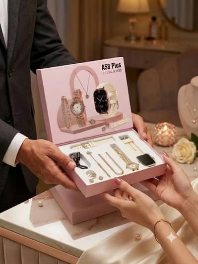 A58 Plus Smartwatch Luxury Gift Set for Girls - Watch, Jewelry & Strap
