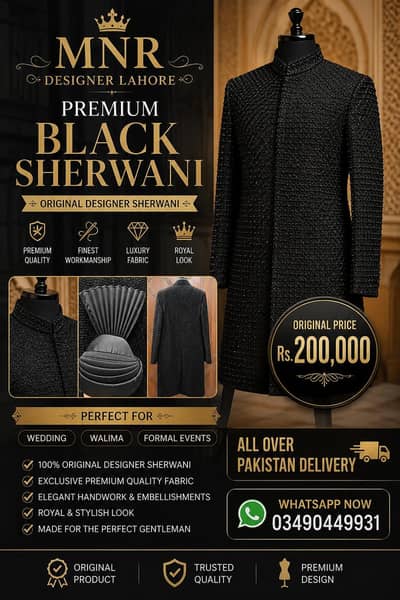  Royal Black Sherwani | Premium Designer Wedding Collection