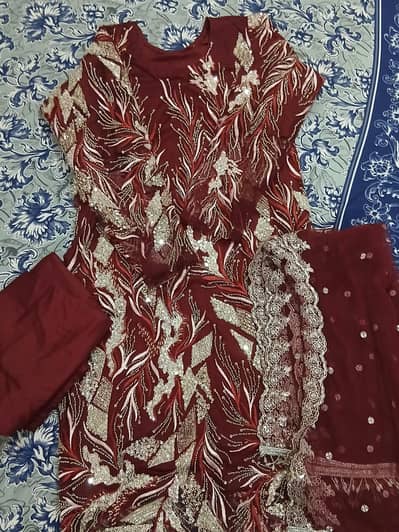 Beautiful mahroon suit full katkaa work
