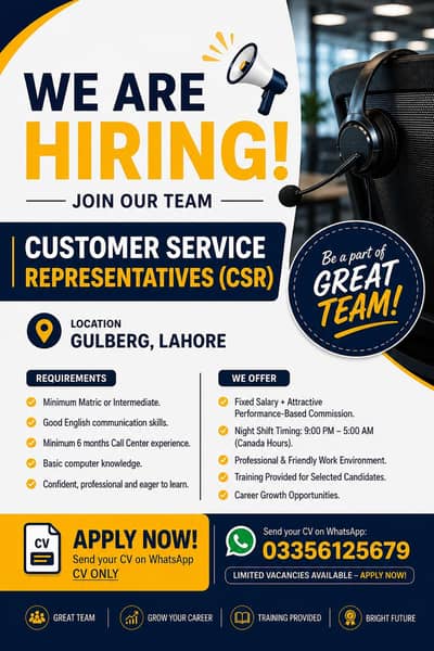 WE'RE HIRING – Customer Service Representatives (CSR